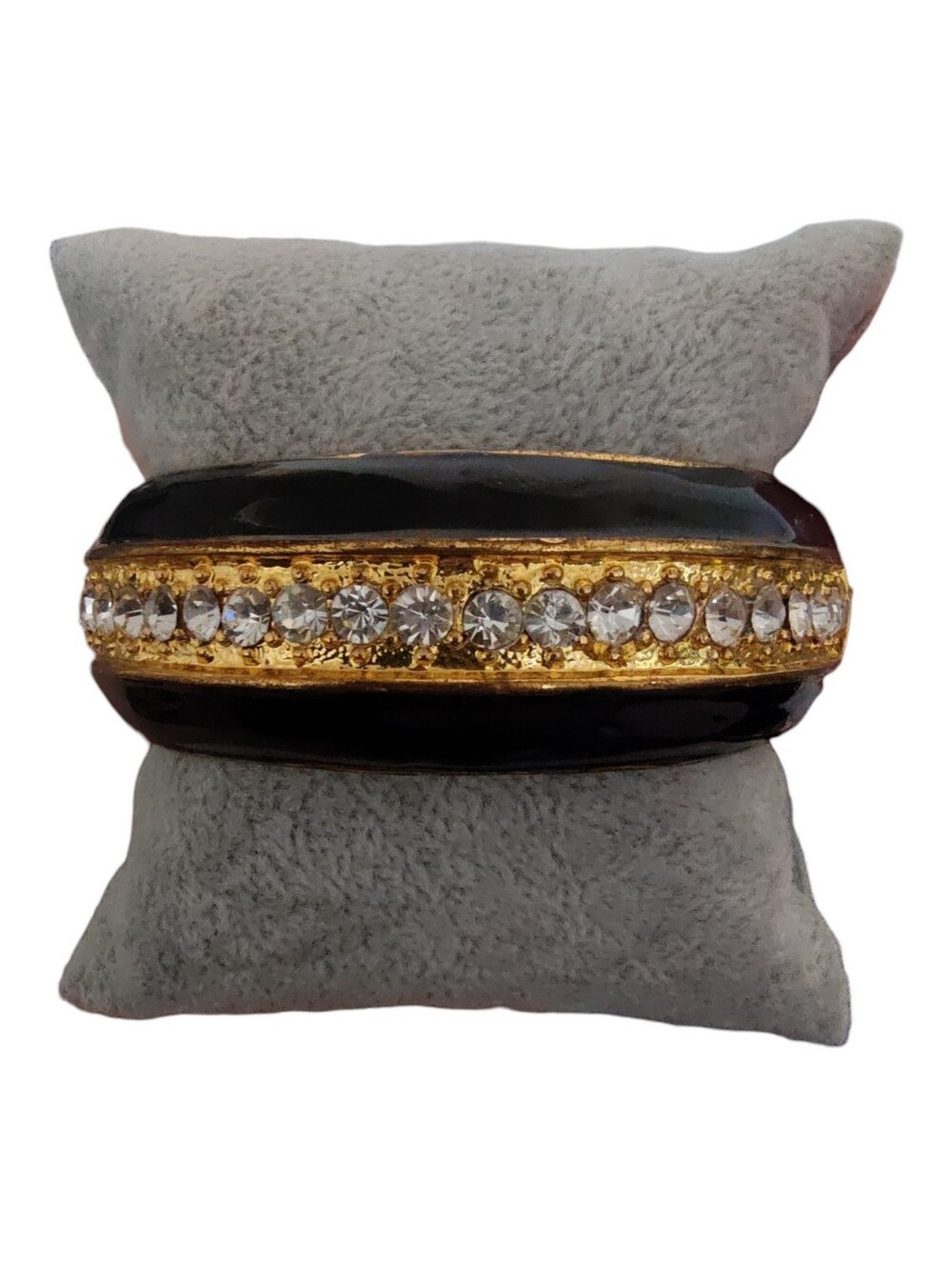 Black & Gold Tone Rhinestone Hinged Bangle Bracelet